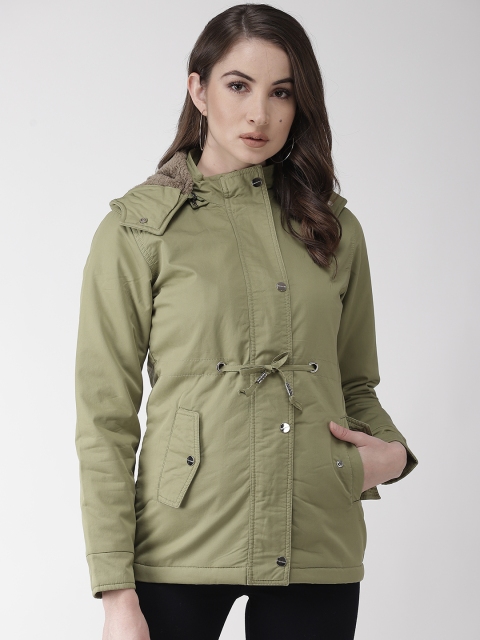 

Okane Women Green Hooded Solid Tailored Jacket