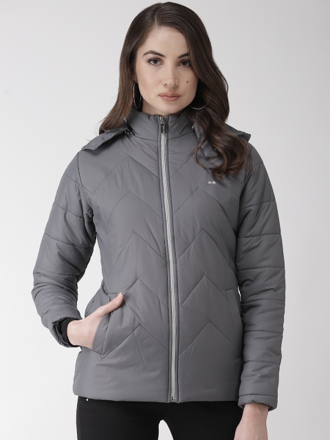 

Okane Women Grey Hooded Solid Padded Jacket