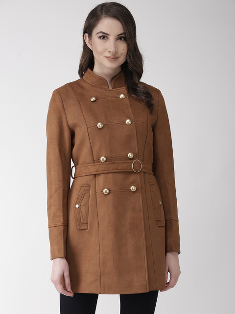 

Okane Women Brown Suede Solid Overcoat