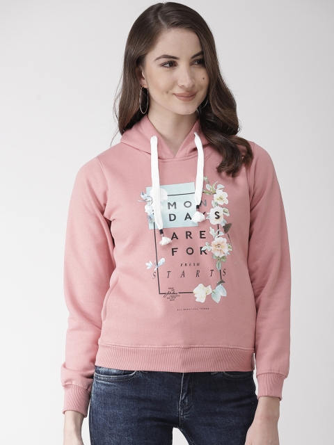 

Okane Women Dusty Pink & Black Printed Hooded Sweatshirt