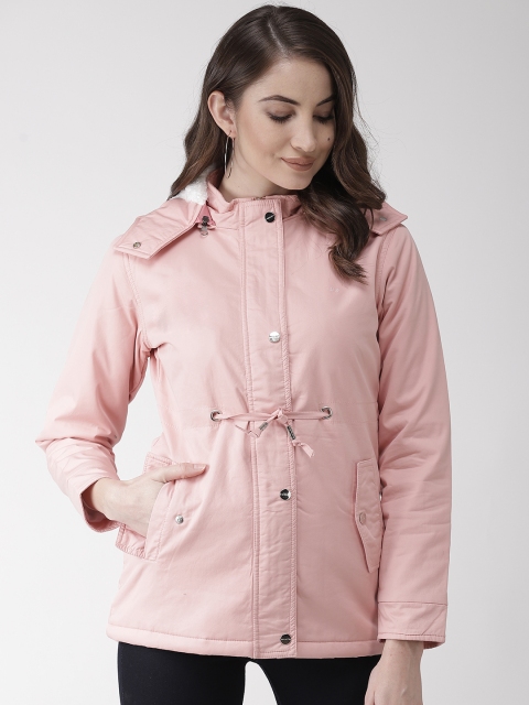 

Okane Women Pink Solid Padded detachable Hooded Jacket