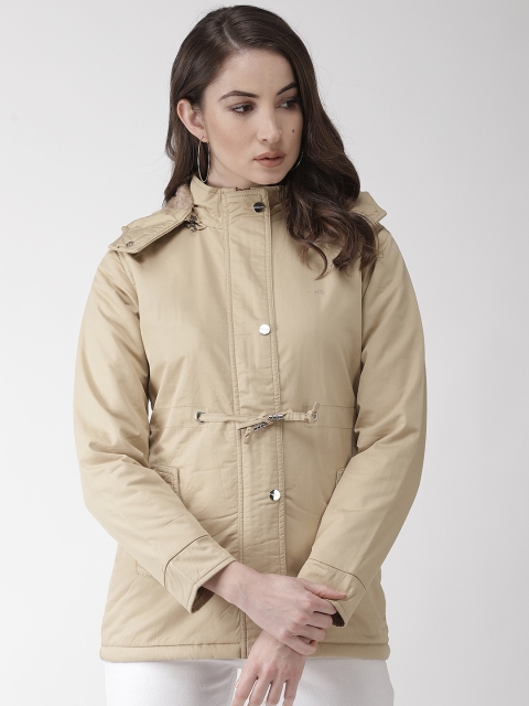 

Okane Women Solid Padded Jacket with Detachable Hood, Beige