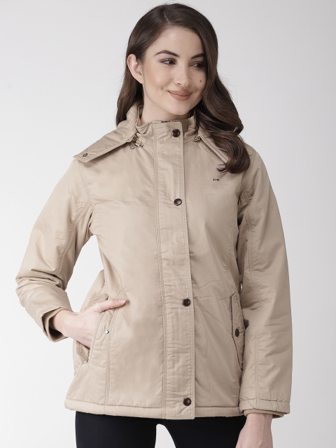 

Okane Women Beige Solid Padded Jacket with Detachable Hood
