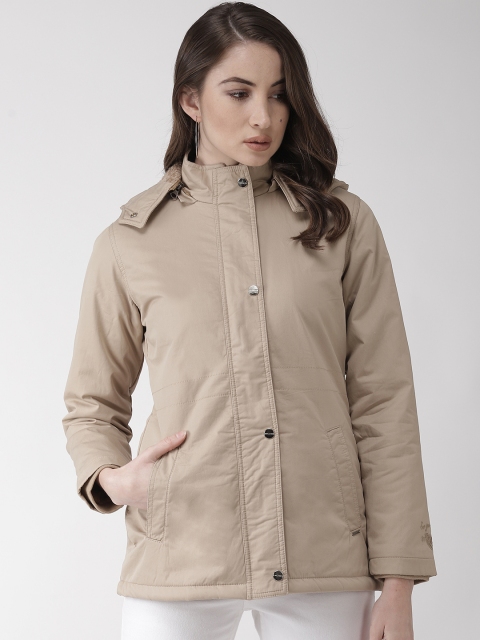 

Okane Women Solid Padded Jacket Jacket with Detachable Hood, Beige