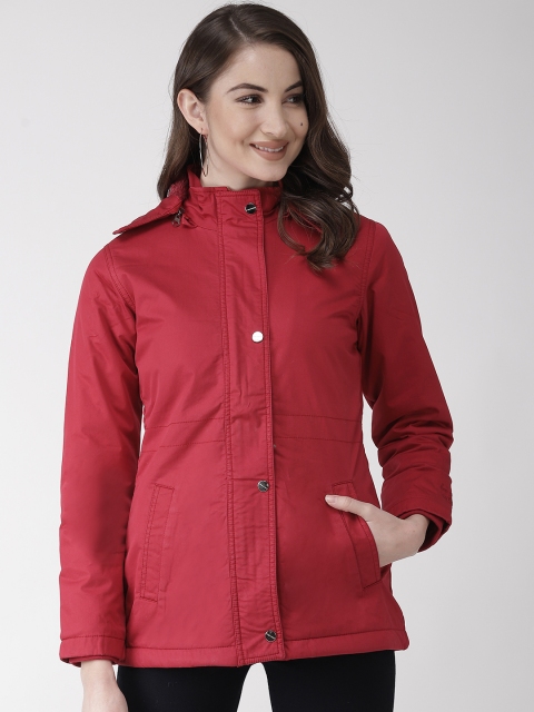 

Okane Women Red Solid Padded Jacket with Detachable Hood
