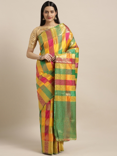 

Mitera Yellow & Green Silk Blend Woven Design Saree