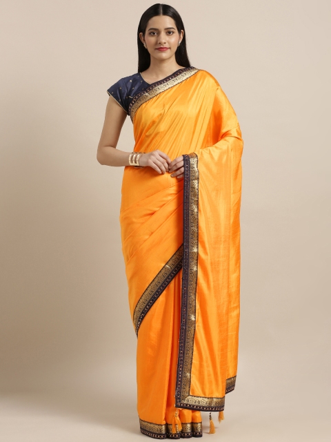 

Mitera Mustard Yellow Solid Poly Silk Saree