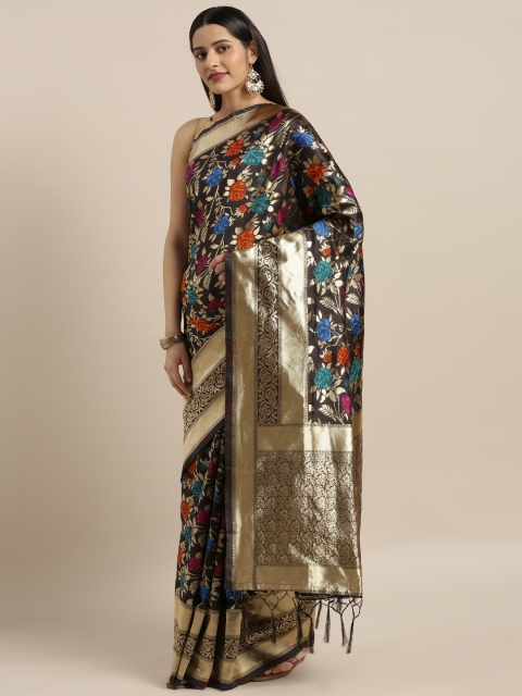 

Mitera Black & Gold-Toned Art Silk Woven Design Saree