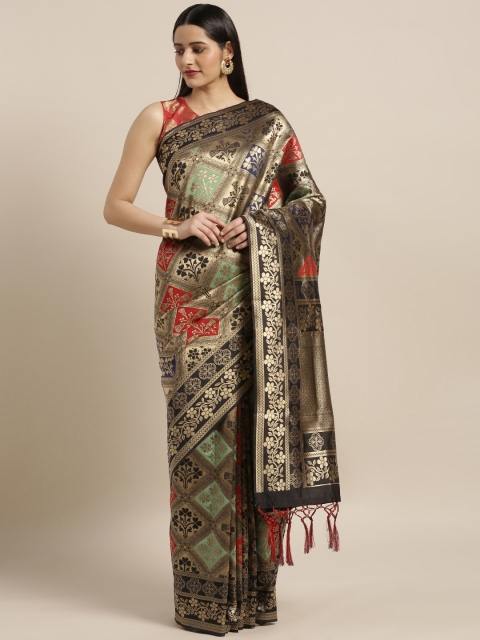 

Mitera Black & Golden Poly Silk Woven Design Saree