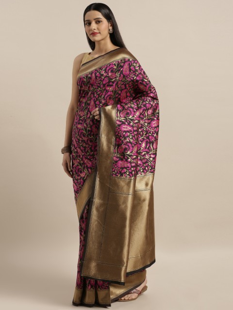 

Mitera Black & Pink Art Silk Woven Design Saree