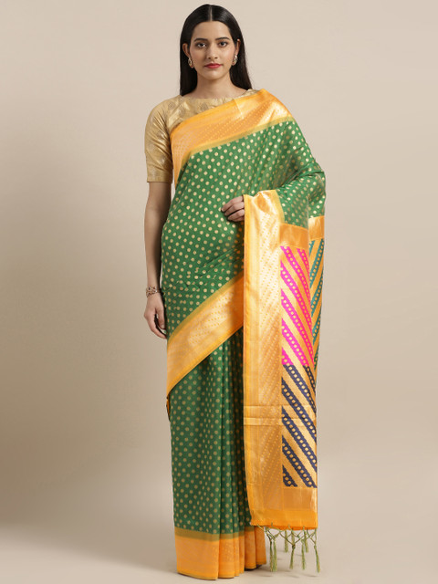 

Mitera Green & Yellow Poly Silk Woven Design Saree