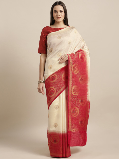 

Mitera Red & White Art Silk Woven Design Saree