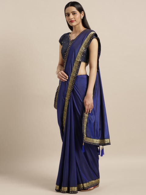 

Mitera Blue Solid Poly Silk Saree