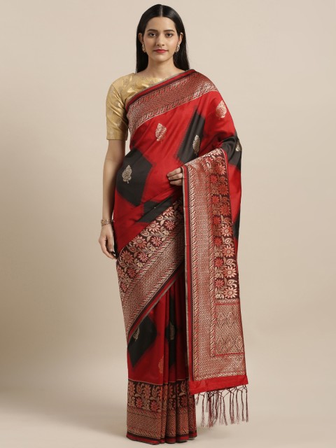 

Mitera Red & Black Poly Silk Woven Design Saree