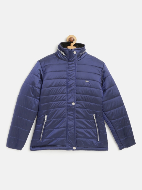 

Okane Girls Navy Blue Solid Padded Jacket