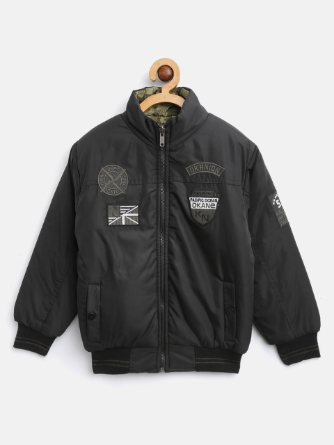

Okane Boys Black & Olive Green Camoflage Printed Reversible Bomber Jacket