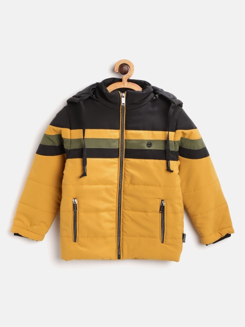 

Okane Boys Mustard Yellow & Black Colourblocked Hooded Padded Jacket