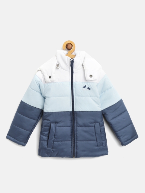 

Okane Girls Blue Colourblocked Parka Jacket with Detachable Hood