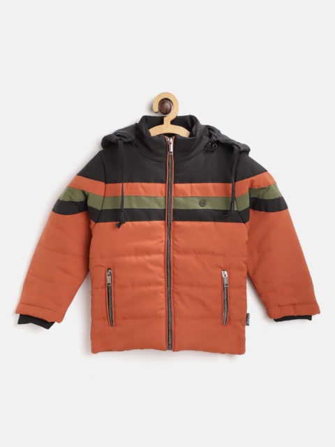 

Okane Boys Rust Orange & Black Colourblocked Hooded Padded Jacket