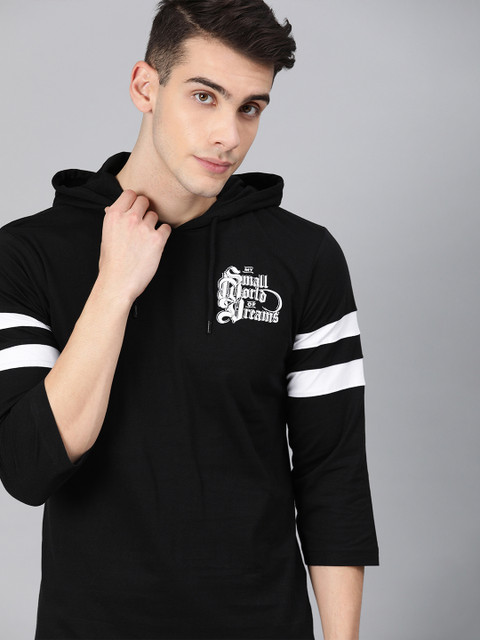 

HERE&NOW Men Black Solid Hood T-shirt