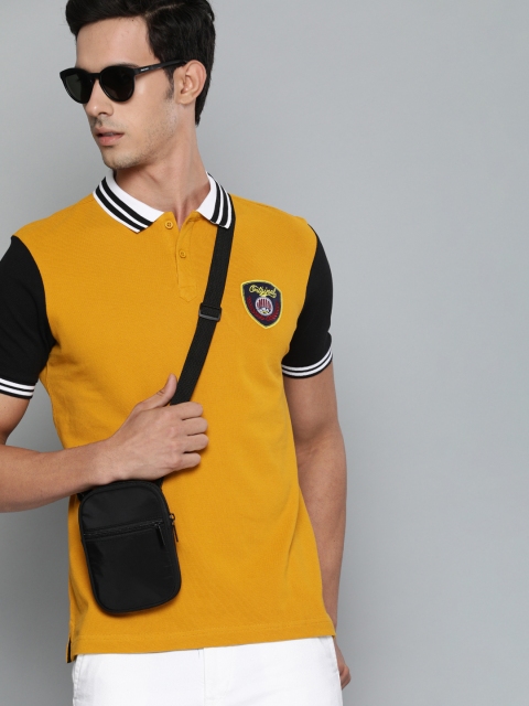 

HERE&NOW Men Mustard Yellow Solid Polo Collar T-shirt