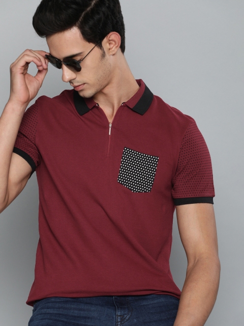 

HERE&NOW Men Maroon Solid Polo Collar T-shirt