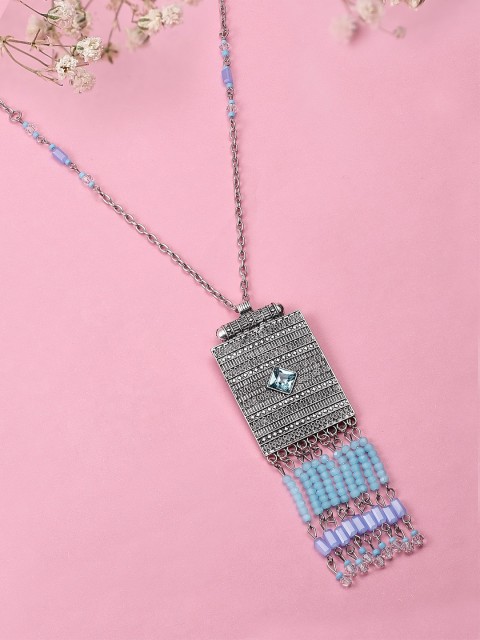 

Rubans Oxidised Blue Beads Necklace, Silver