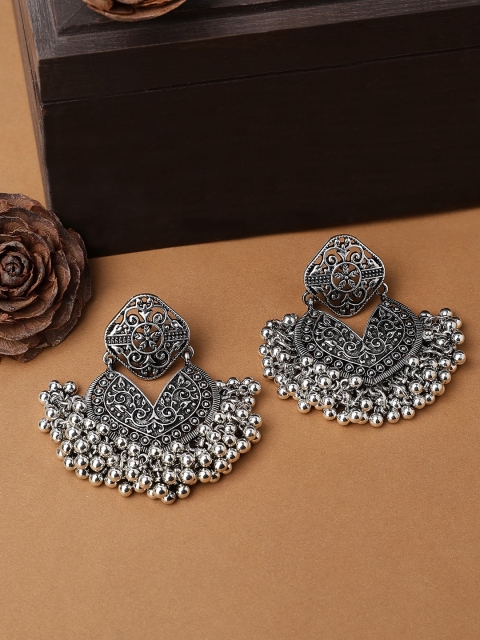 

Rubans Silver-Toned Oxidised Classic Drop Earrings