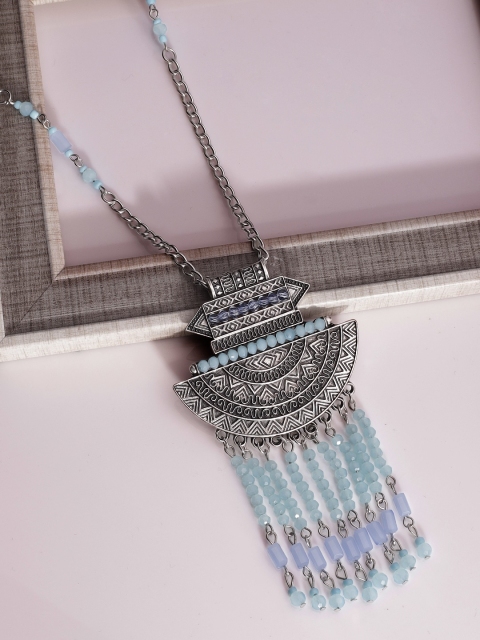

Rubans Oxidised Blue Beads Necklace, Silver