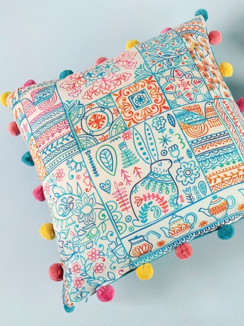 

Chumbak Pink & Blue Single Abstract Square Cushion Cover