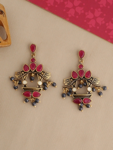 

Studio Voylla Gold-Toned & Red Oxidised Drop Earrings