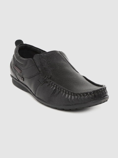 

Red Chief Men Black Solid Leather Semiformal Slip-Ons