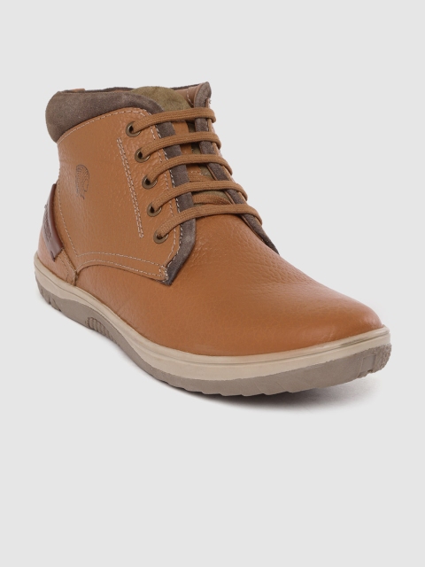 

Red Chief Men Brown Solid Leather Mid-Top Flat Boots