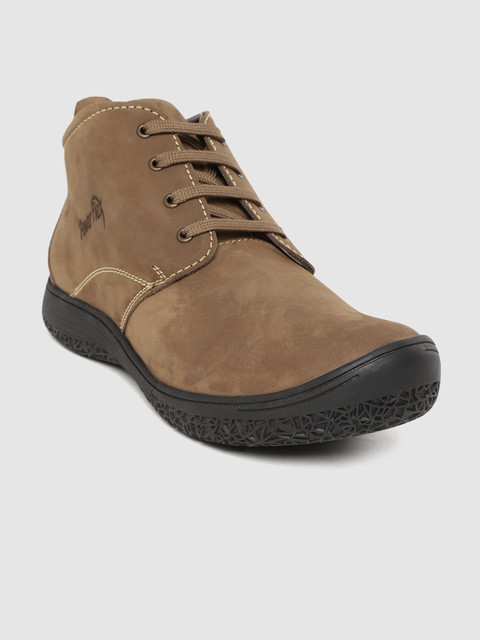 

Red Chief Men Olive Brown Solid Mid-Top Leather Sneakers