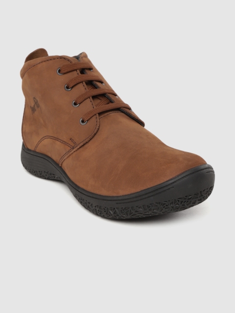 

Red Chief Men Brown Solid Mid-Top Leather Flat Boots