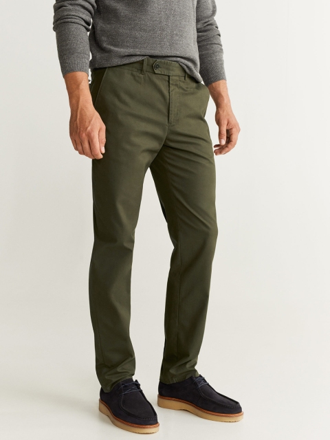 

MANGO MAN Men Olive Green Regular Fit Solid Berlin Straight Chinos