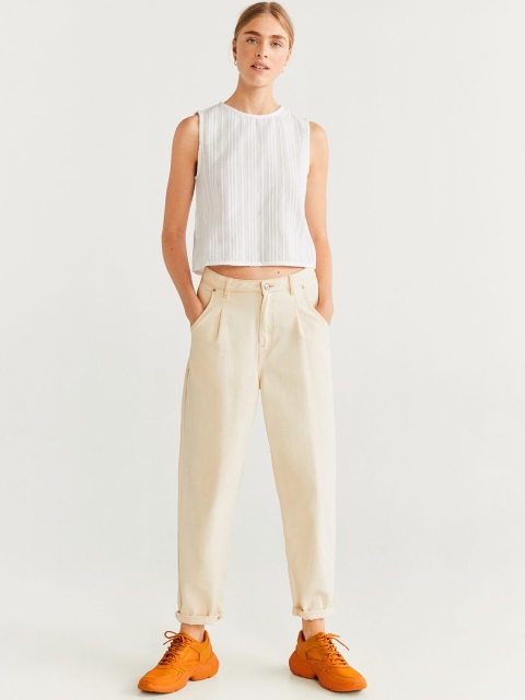 

MANGO Women White Self-Striped Regular Top