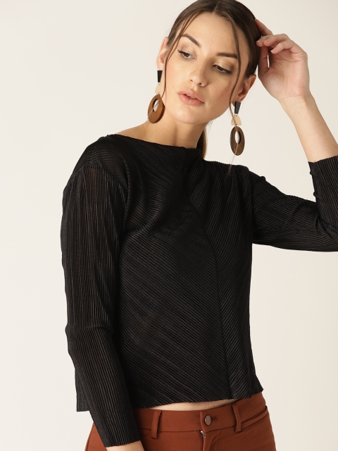 

MANGO Women Black Self-Design Crop Top