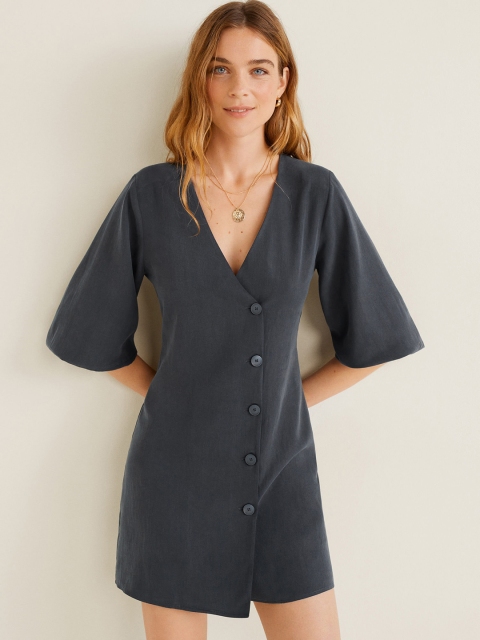 

MANGO Women Navy Solid Shift Dress, Navy blue