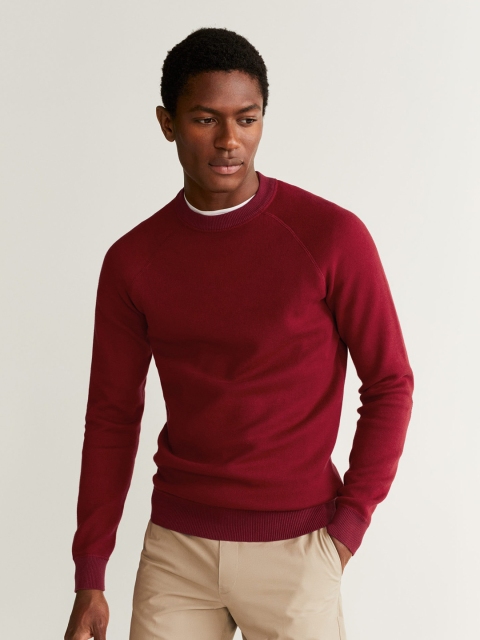 

MANGO MAN Men Maroon Solid Sweater