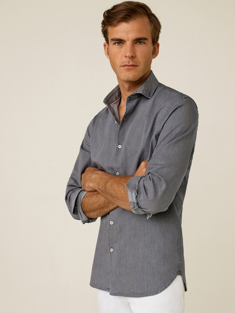 

MANGO MAN Men Grey Slim Fit Solid Casual Shirt