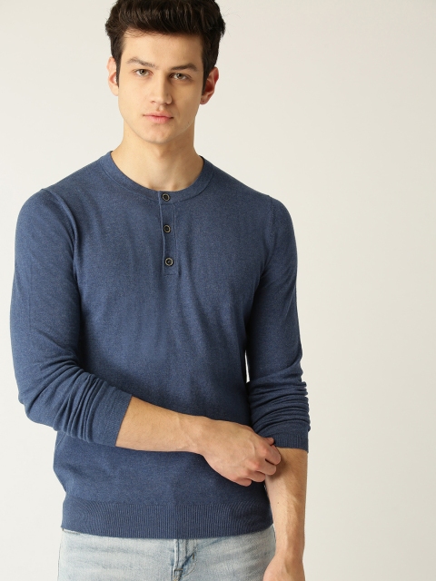

MANGO MAN Men Navy Blue Solid Sweater