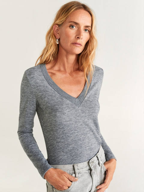 

MANGO Women Grey Melange Solid Sweater