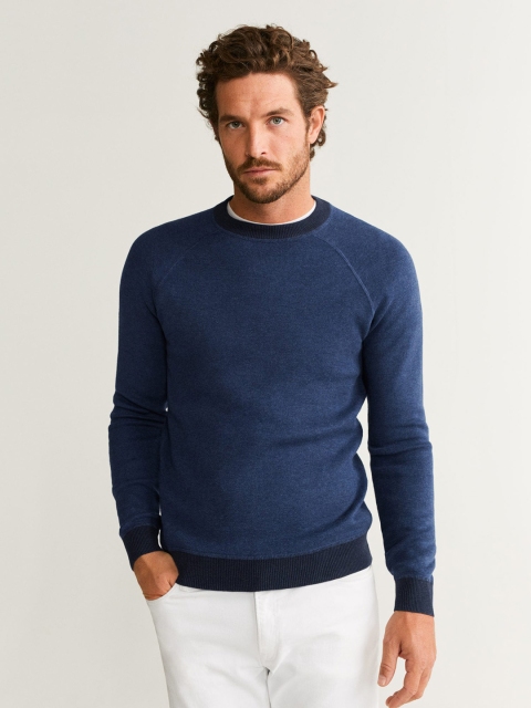 

MANGO MAN Men Navy Blue Solid Sweater