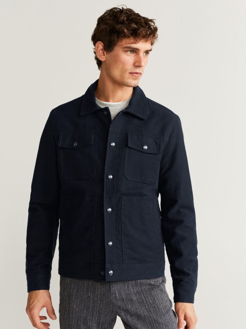 

MANGO MAN Navy Blue Solid Tailored Jacket