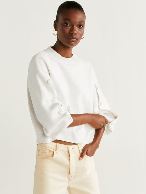 

MANGO Women White Solid Sweater