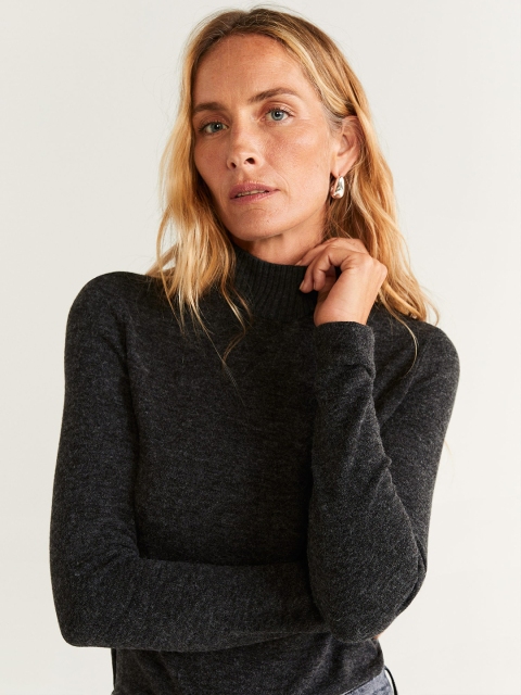 

MANGO Women Charcoal Grey Solid Sweater