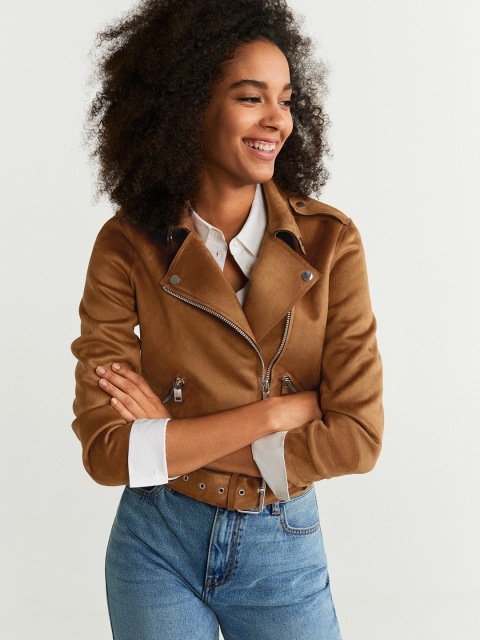 

MANGO Women Brown Solid Suede Finish Tailored Jacket