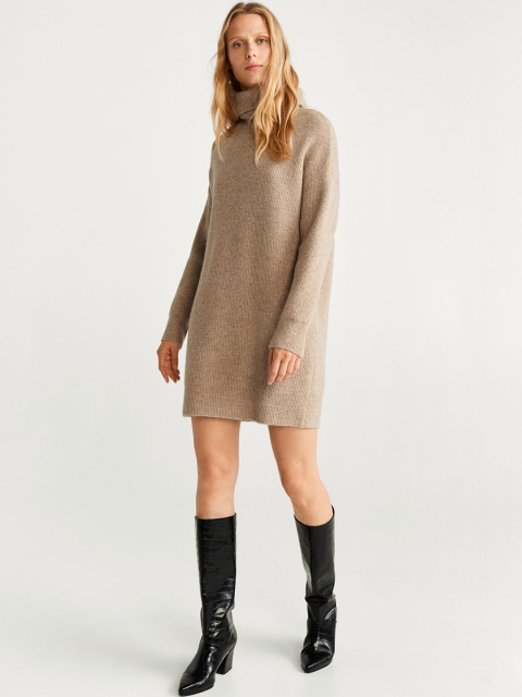 

MANGO Women Beige Solid Sweater Dress