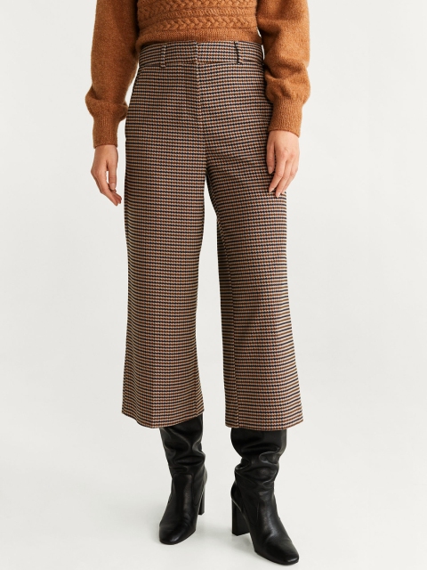 

MANGO Women Beige & Blue Regular Fit Checked Culottes